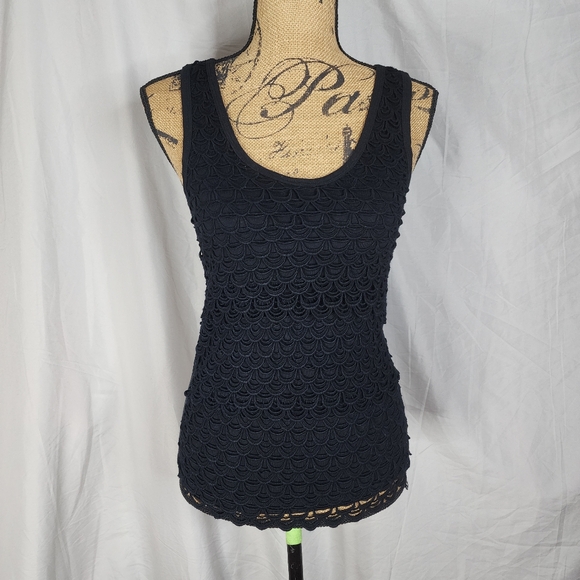 J. Crew Tops - J.CREW Size XXS Black Layered Crochet Front Casual Summer Tank Top 100% Cotton
